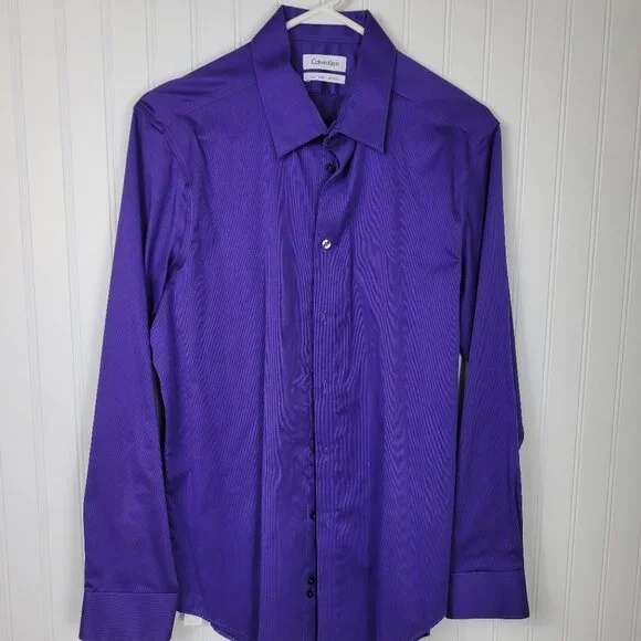 Calvin Klein | Shirts | Calvin Klein No Iron Slim Fit Purple Dress Shirt  Mens Medium | Poshmark